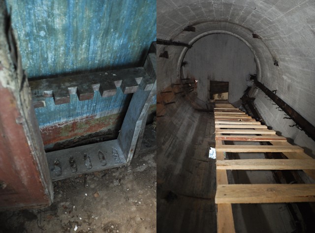 Stendas ginklams. Kopėčios vietoj marodierių pavogtos metalinės laiptinės