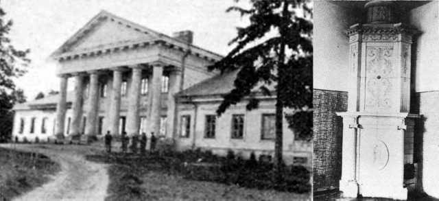 Rūmai iki 1940 m., dešinėje - iki šių dienų išlikusi koklių krosnis